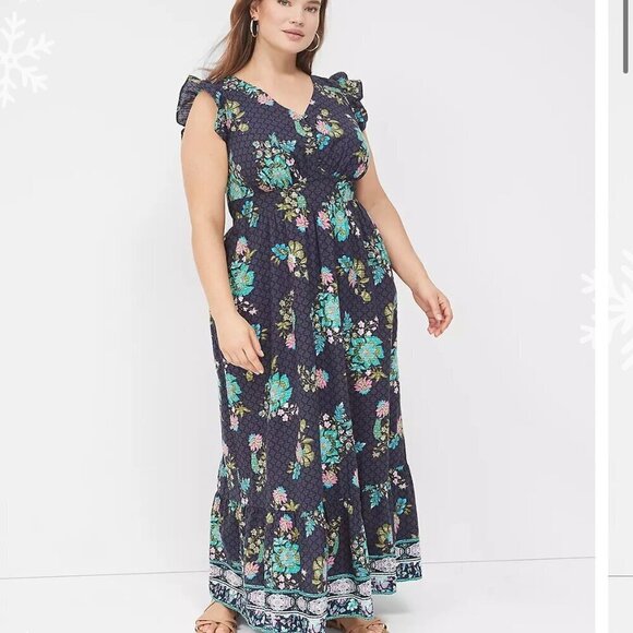 Lane Bryant Dresses & Skirts - Lane Bryant 14 Flutter Sleeve Maxi Dress Floral Button Front Flowy